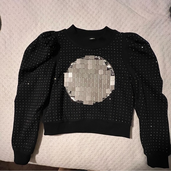 Pristine Queen of Sparkles QOS Size Small Black Sweatshirt with Silver DiscoBall - Picture 1 of 6